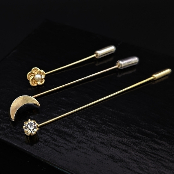 Vintage Jewelry - Vintage Lot of 3 Stick Pin Brooches in Gold Tone